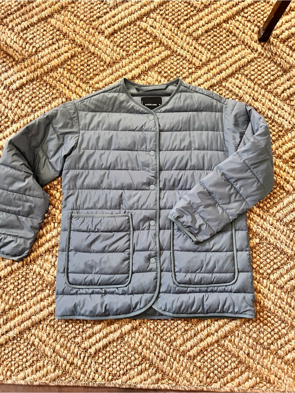 Everlane Quilted Collarless Puffer Jacket - Slate Blue